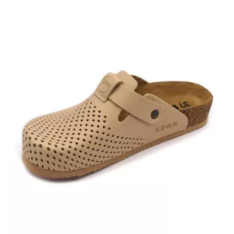   4250 LEON Comfort női csatos bőr klumpa parafa talpon beige