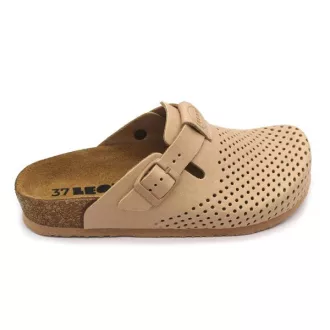   4250 LEON Comfort női csatos bőr klumpa parafa talpon beige