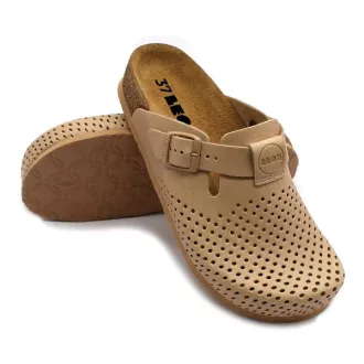   4250 LEON Comfort női csatos bőr klumpa parafa talpon beige