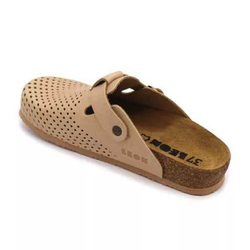 4250 LEON Comfort női csatos bőr klumpa parafa talpon beige