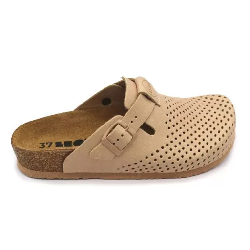 4250 LEON Comfort női csatos bőr klumpa parafa talpon beige