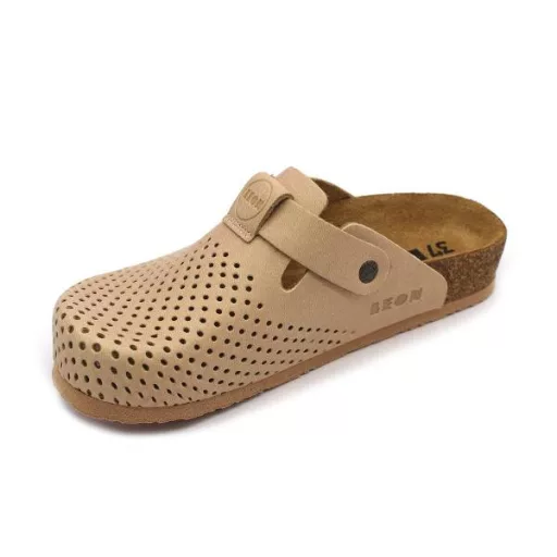 4250 LEON Comfort női csatos bőr klumpa parafa talpon beige