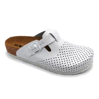   4250 LEON Comfort női csatos bőr klumpa parafa talpon fehér
