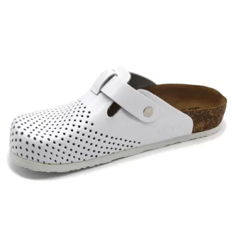   4250 LEON Comfort női csatos bőr klumpa parafa talpon fehér