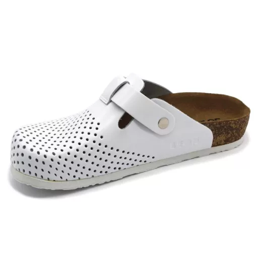 4250 LEON Comfort női csatos bőr klumpa parafa talpon fehér