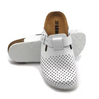   4250 LEON Comfort női csatos bőr klumpa parafa talpon fehér