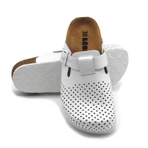 4250 LEON Comfort női csatos bőr klumpa parafa talpon fehér