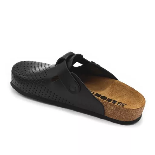 4250 LEON Comfort női csatos bőr klumpa parafa talpon fekete