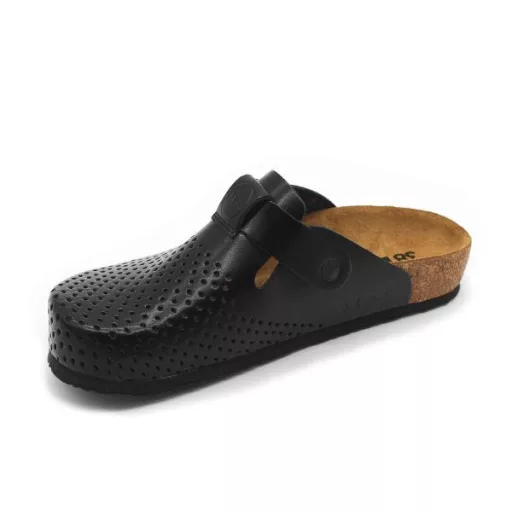 4250 LEON Comfort női csatos bőr klumpa parafa talpon fekete