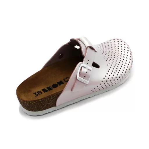 4250 LEON Comfort női csatos bőr klumpa parafa talpon perla