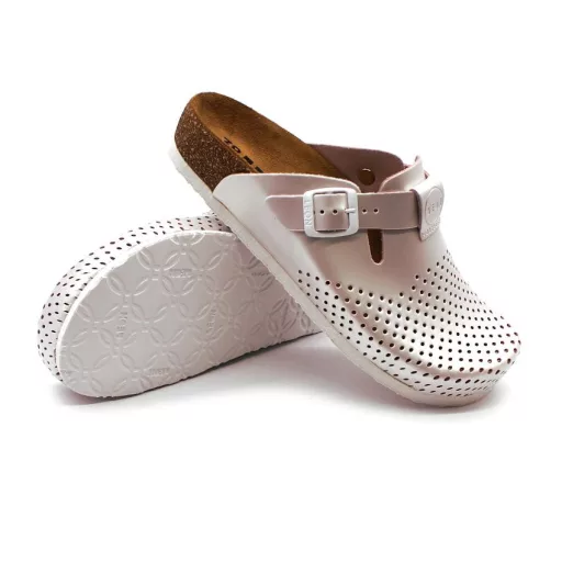4250 LEON Comfort női csatos bőr klumpa parafa talpon perla