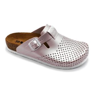   4250 LEON Comfort női csatos bőr klumpa parafa talpon perla