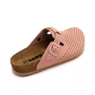  4250 LEON Comfort női csatos bőr klumpa parafa talpon rózsaszín