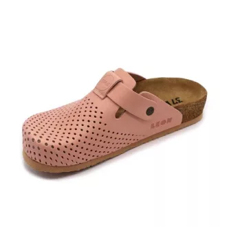   4250 LEON Comfort női csatos bőr klumpa parafa talpon rózsaszín