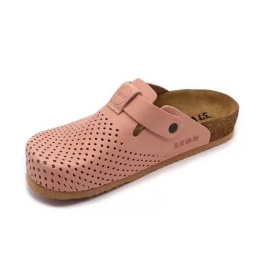 4250 LEON Comfort női csatos bőr klumpa parafa talpon rózsaszín