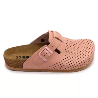   4250 LEON Comfort női csatos bőr klumpa parafa talpon rózsaszín