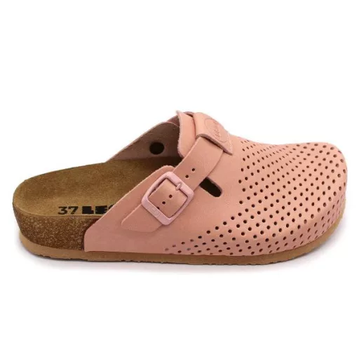 4250 LEON Comfort női csatos bőr klumpa parafa talpon rózsaszín
