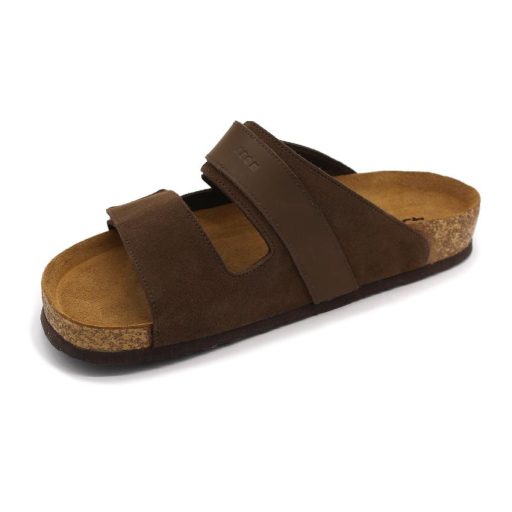 4704 LEON Férfi bőr papucs dupla tépőzáras parafa talpon barna