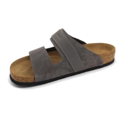 4704 LEON Férfi bőr papucs dupla tépőzáras parafa talpon szürke