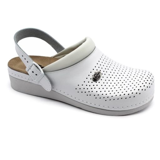 5002 Leon Comfort alacsony talpú, munkavédelmi bevizsgálással rendelkező női bőr klumpa – kivehető talpbetéttel fehér