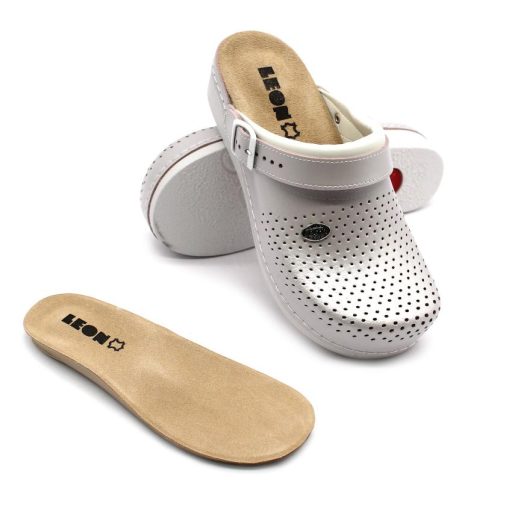 5002 Leon Comfort alacsony talpú, munkavédelmi bevizsgálással rendelkező női bőr klumpa – kivehető talpbetéttel perla