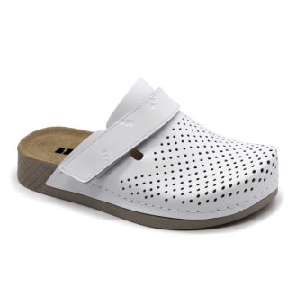   500 LEON  Női bőr klumpa kényelmes, rugalmas talpon fehér színben