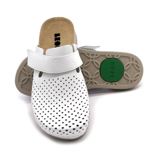 500 LEON  Női bőr klumpa kényelmes, rugalmas talpon fehér színben