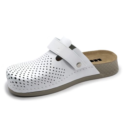 500 LEON  Női bőr klumpa kényelmes, rugalmas talpon fehér színben