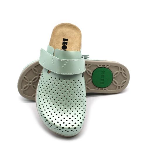 500 LEON  Női bőr klumpa kényelmes, rugalmas talpon zöld színben