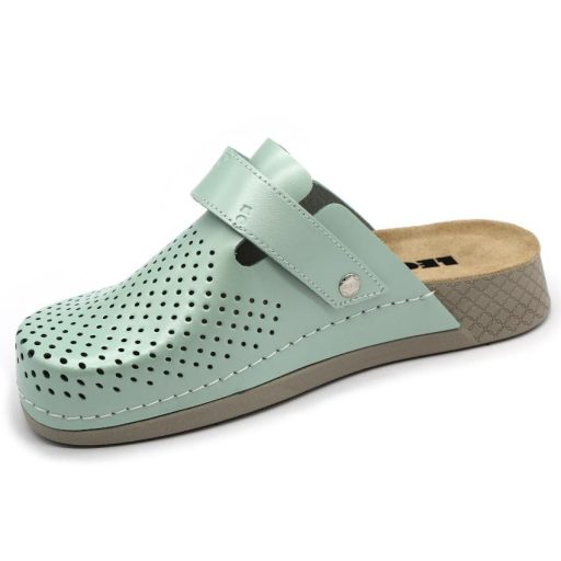 500 LEON  Női bőr klumpa kényelmes, rugalmas talpon zöld színben