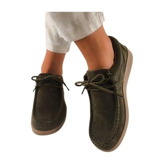   LEATHER LOVE hasított bőr khaki zöld női kényelmi cipő 