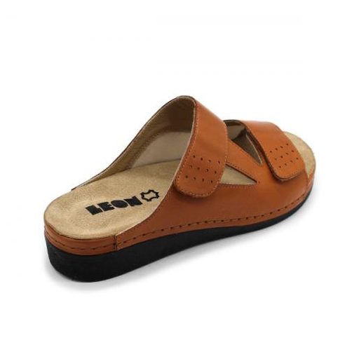 5010 Leon kivehető talpbetétes nappa bőr tépőzáras gyógypapucs konyakbarna