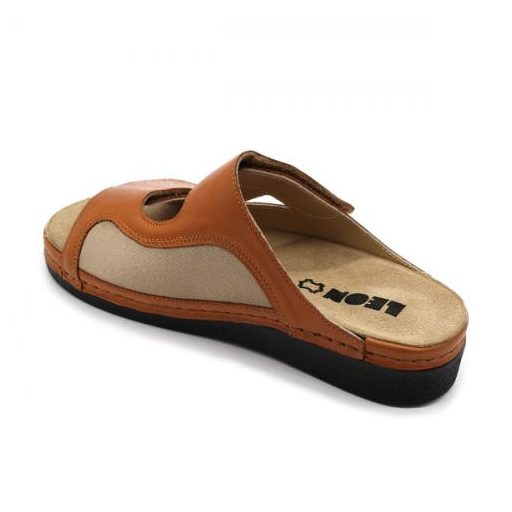 5010 Leon kivehető talpbetétes nappa bőr tépőzáras gyógypapucs konyakbarna