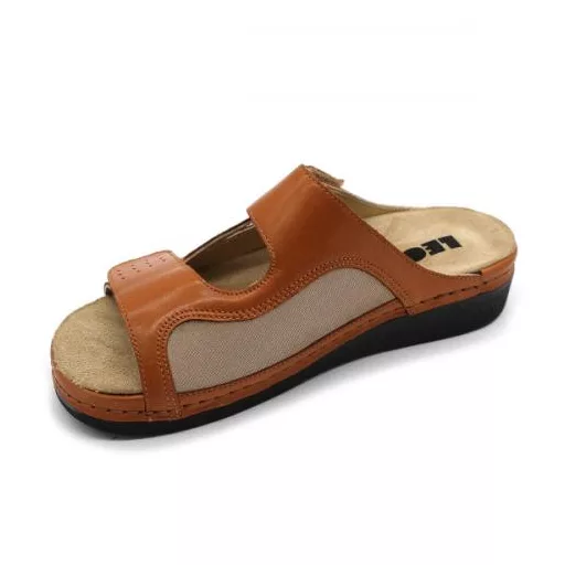 5010 Leon kivehető talpbetétes nappa bőr tépőzáras gyógypapucs konyakbarna