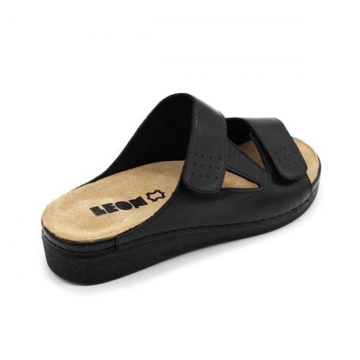 5010 Leon kivehető talpbetétes nappa bőr tépőzáras gyógypapucs fekete