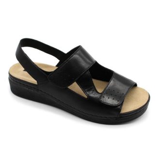   5020 LEON nappa bőr, cserélhető talpbetétes női gyógyszandál tripla tépőzárral fekete