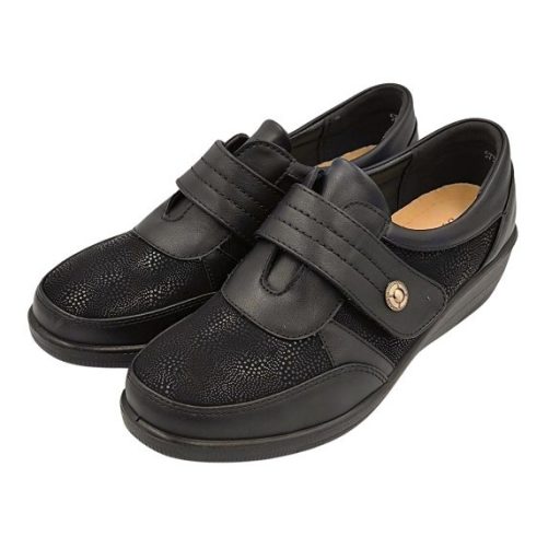 CLASSIC CHIC telitalpú sikkes bőr talpbetétes női tépőzáras kényelmi cipő fekete
