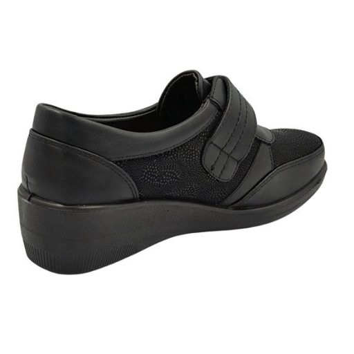 CLASSIC CHIC telitalpú sikkes bőr talpbetétes női tépőzáras kényelmi cipő fekete