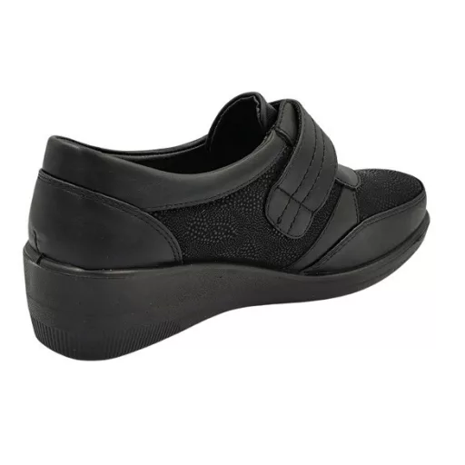 CLASSIC CHIC telitalpú sikkes bőr talpbetétes női tépőzáras kényelmi cipő fekete