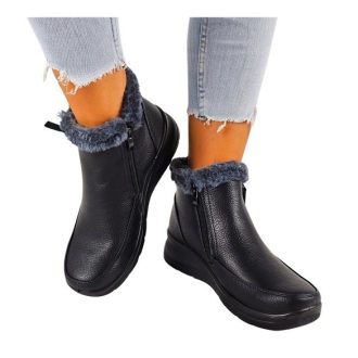   MONA telitalpú bélelt dupla cipzáras női thermo csizma fekete