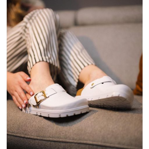 6000 Leon valódi bőr klumpa – parafa bio talpon fehér