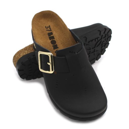 6000 Leon valódi bőr klumpa – parafa bio talpon fekete