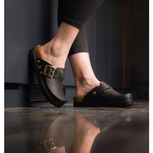 6000 Leon valódi bőr klumpa – parafa bio talpon fekete