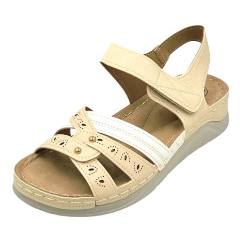 ELITE női telitalpú szandál beige-fehér