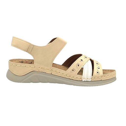 ELITE női telitalpú szandál beige-fehér
