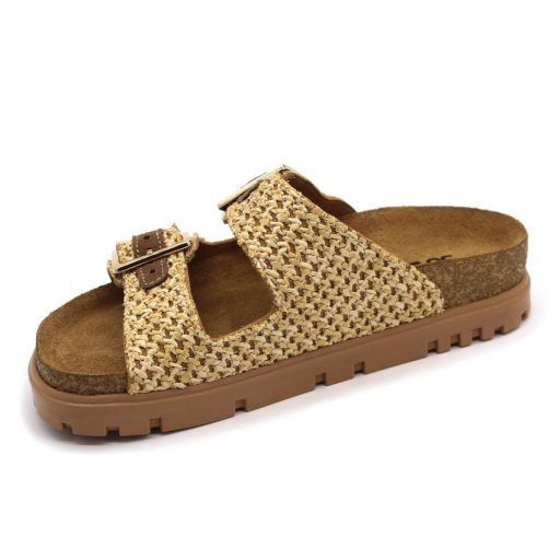 6017 Leon divatos női dupla csatos papucs parafa talpon – kényelmes, állítható