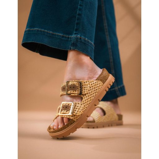 6017 Leon divatos női dupla csatos papucs parafa talpon – kényelmes, állítható