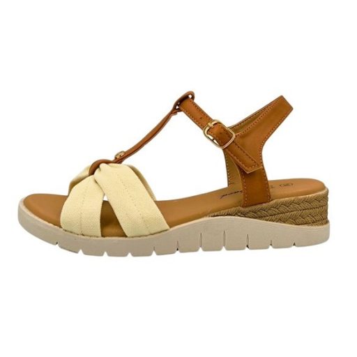 VOGUE elegáns női telitalpú szandál | beige-barna