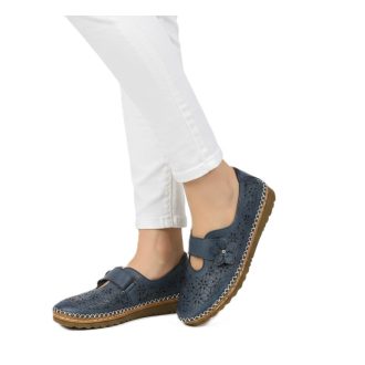   MIRELLA női tépőzáras félcipő – gojzervarrott, bőr talpbetéttel kék