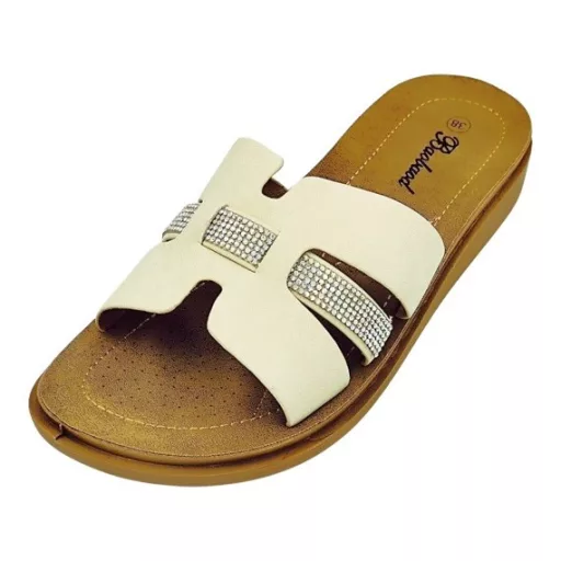 MARINA trendi női lapos talpú papucs beige